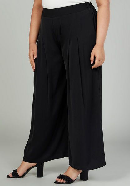 Wide Fit Plain Mid-Rise Palazzo with Elasticised Waistband