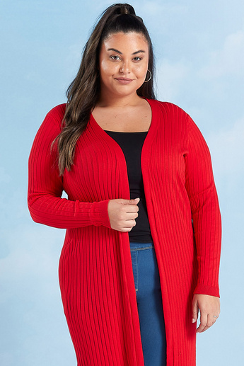 Textured Longline Cardigan with Long Sleeves