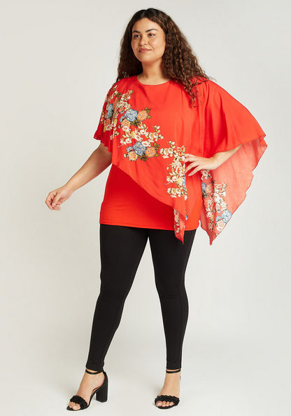 Floral Print Top with Round Neck and Flared Sleeves