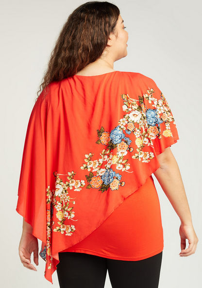 Floral Print Top with Round Neck and Flared Sleeves
