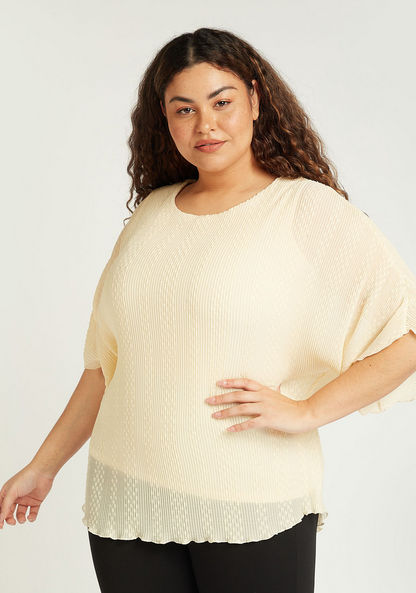 Textured Top with Round Neck and Flared Sleeves