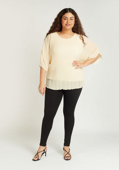 Textured Top with Round Neck and Flared Sleeves