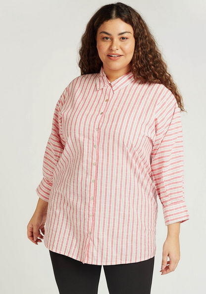 Sustainable Striped Shirt with Long Sleeves and Spread Collar