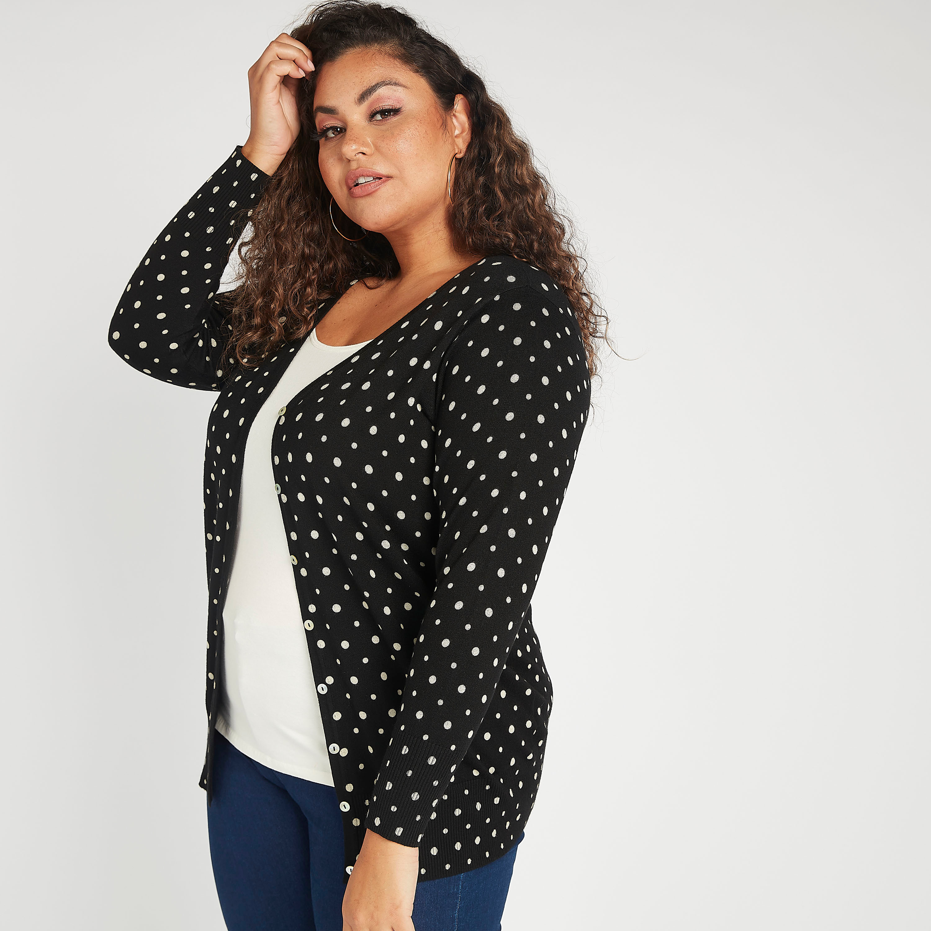 Buy Polka Dot Cardigan with Long Sleeves and V neck Splash KSA