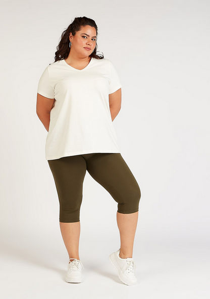 Cropped Solid Leggings with Elasticised Waistband
