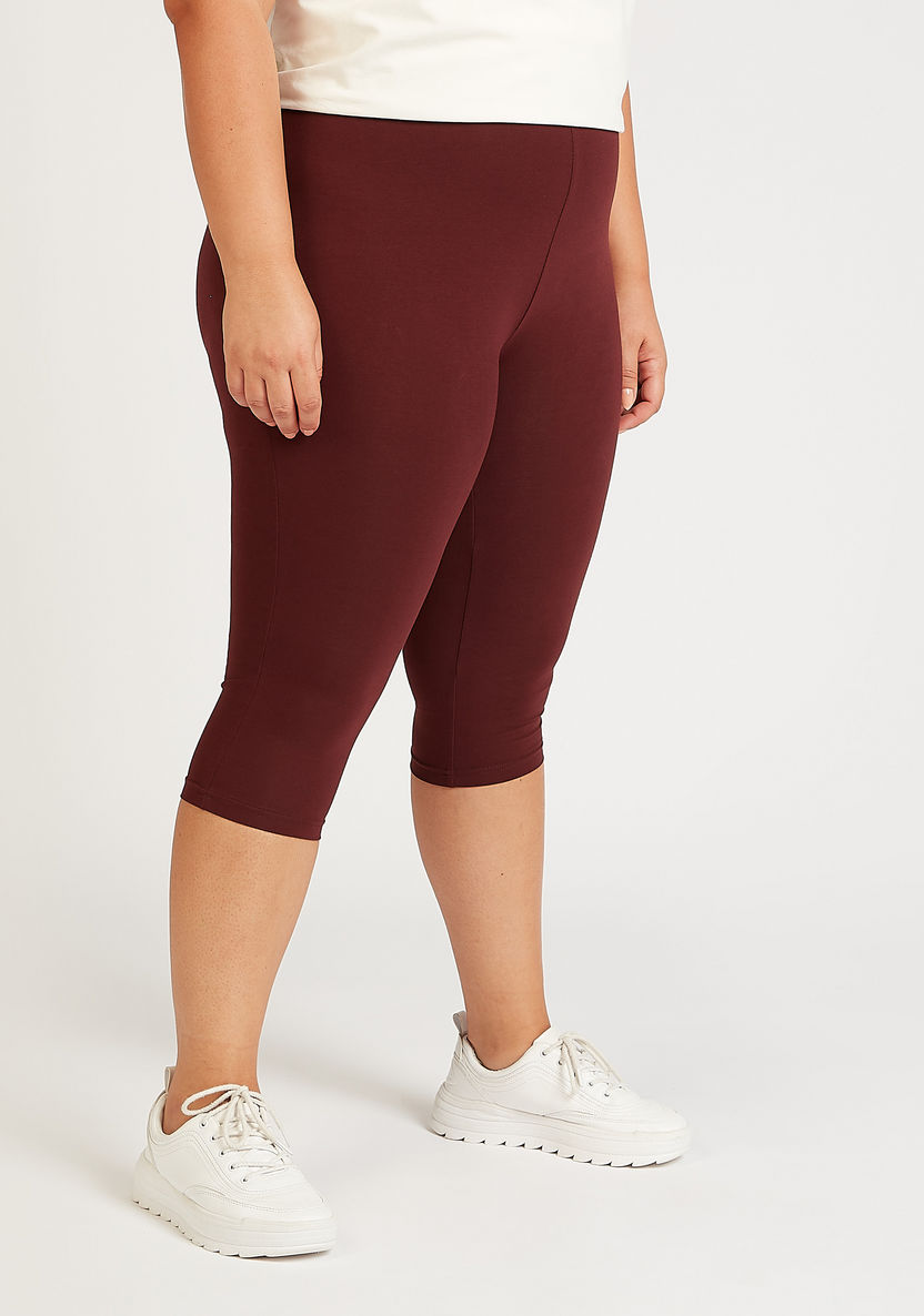 Cropped Solid Leggings with Elasticised Waistband-Leggings and Jeggings-image-0