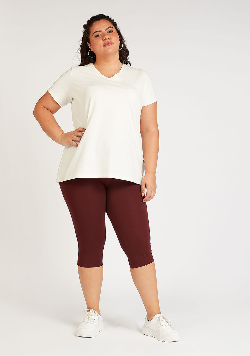 Cropped Solid Leggings with Elasticised Waistband-Leggings and Jeggings-image-1
