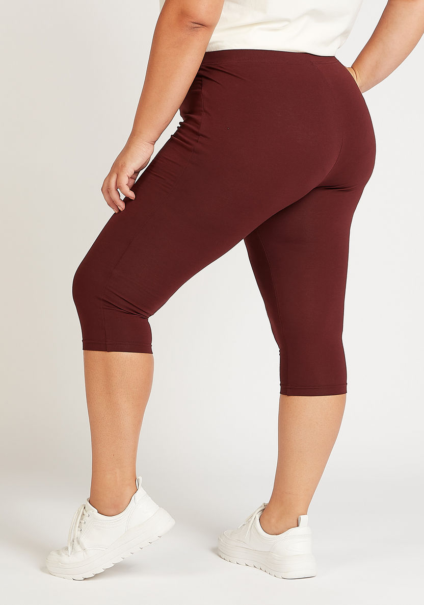 Cropped Solid Leggings with Elasticised Waistband-Leggings and Jeggings-image-2