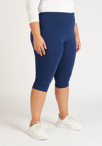 Cropped Solid Leggings with Elasticised Waistband-Leggings and Jeggings-image-0