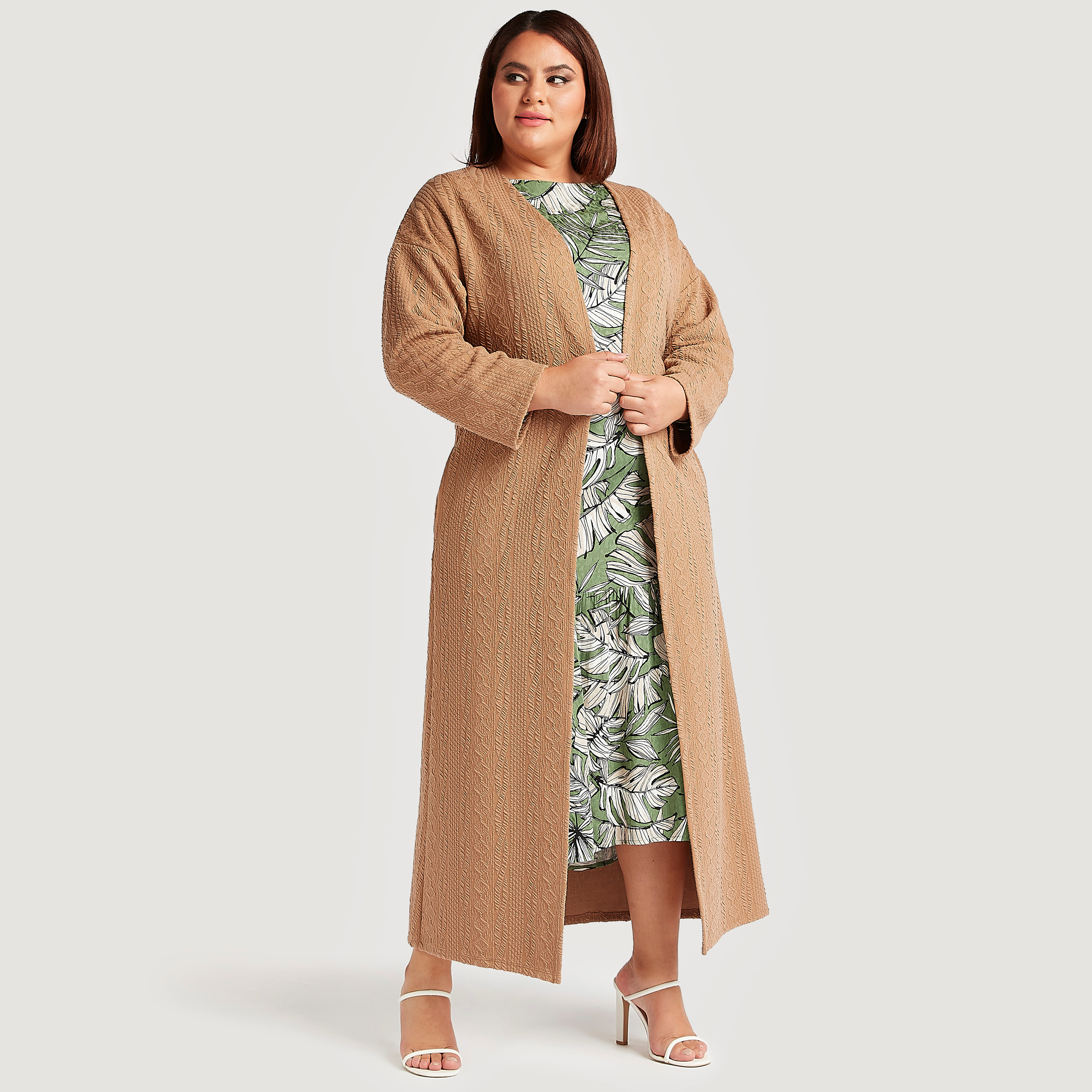 Buy Women s Textured Longline Cardigan with Long Sleeves and Pockets Online Centrepoint Bahrain