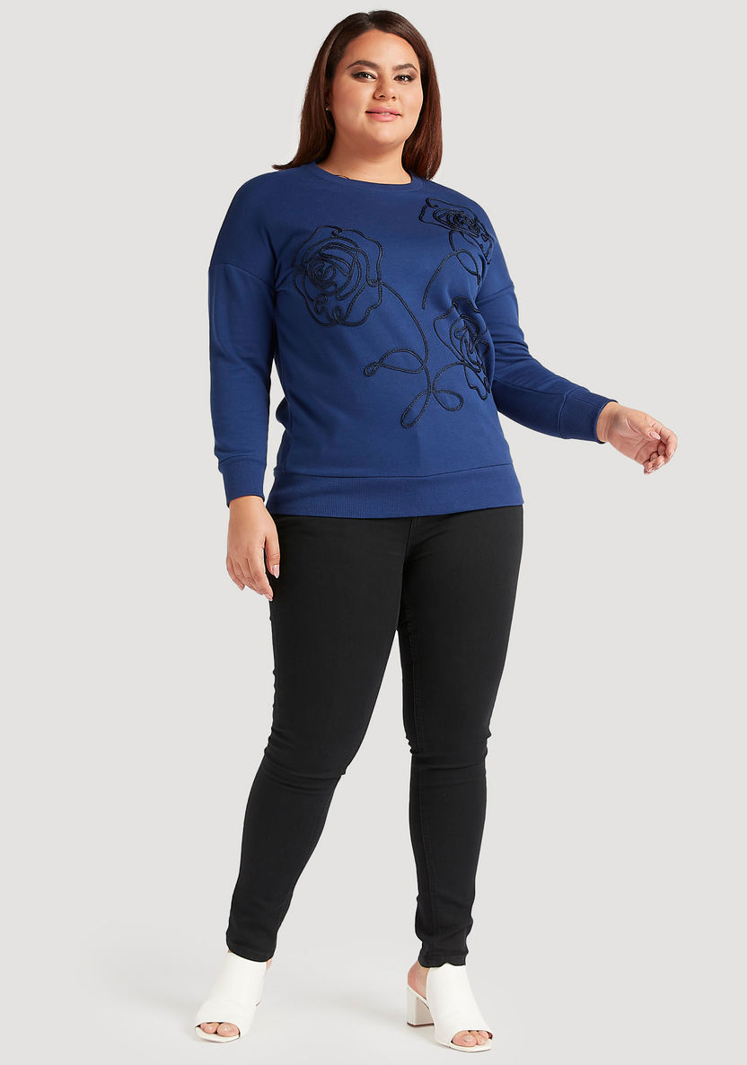 Embellished Sweatshirt with Crew Neck and Long Sleeves-Hoodies & Sweatshirts-image-1
