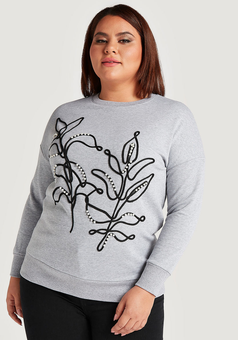 Embellished Sweatshirt with Long Sleeves and Crew Neck-Hoodies & Sweatshirts-image-0