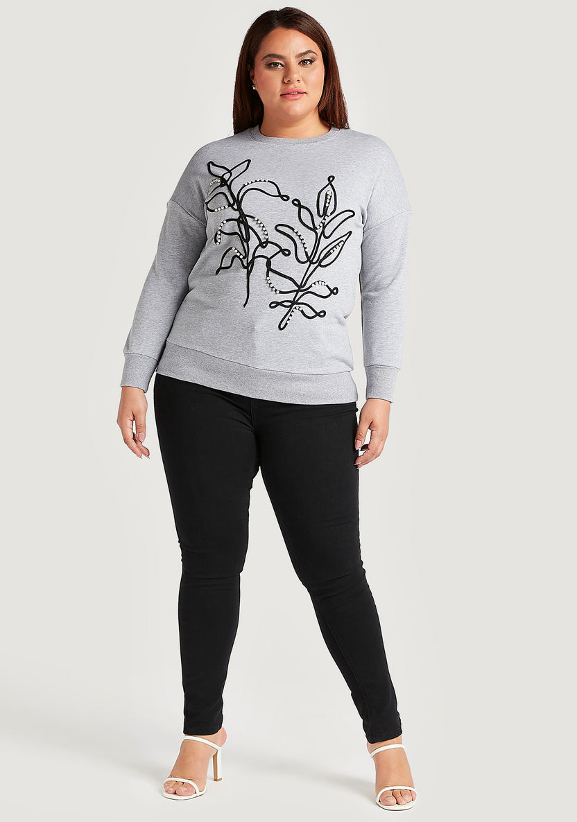 Embellished Sweatshirt with Long Sleeves and Crew Neck-Hoodies & Sweatshirts-image-1