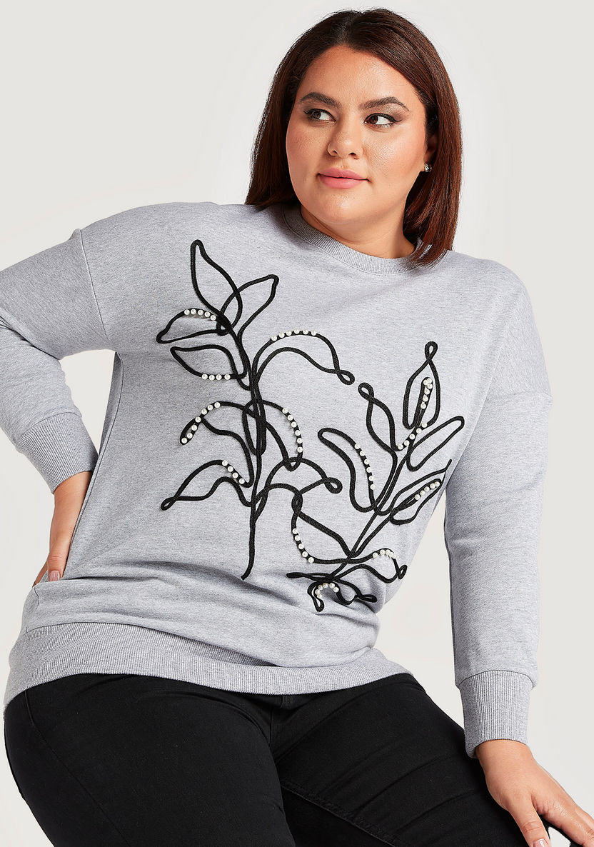 Embellished Sweatshirt with Long Sleeves and Crew Neck-Hoodies & Sweatshirts-image-2