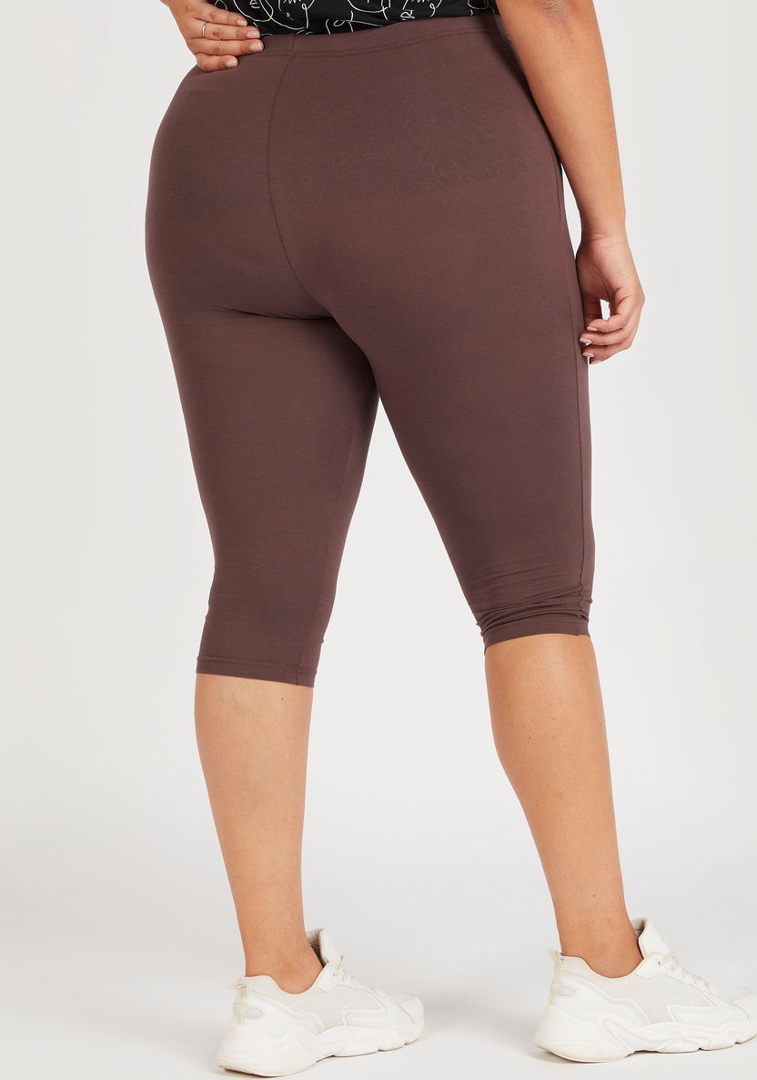 Cropped Solid Leggings with Elasticised Waistband-Leggings and Jeggings-image-3