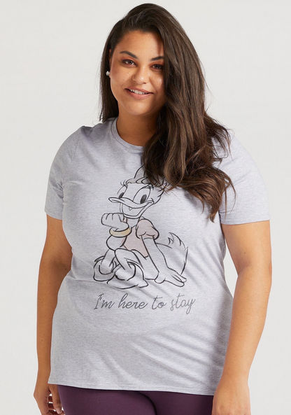 Daisy Duck Print T-shirt with Crew Neck and Short Sleeves