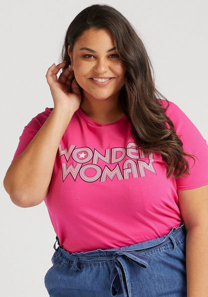 Wonder Woman Print Crew Neck T-shirt with Short Sleeves