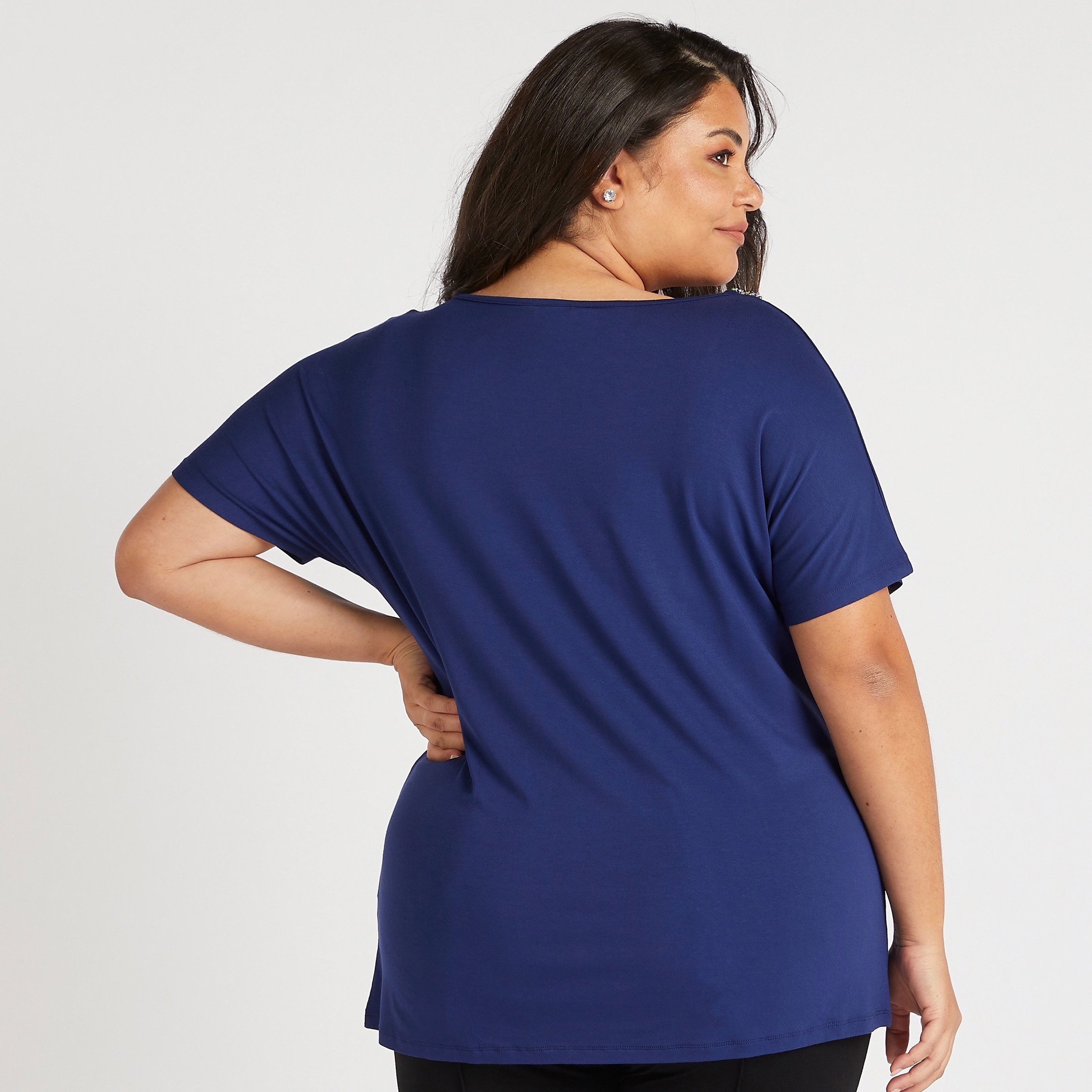 Embellished V-neck T-shirt with Short Sleeves-women-clothing-tshirts-image-4