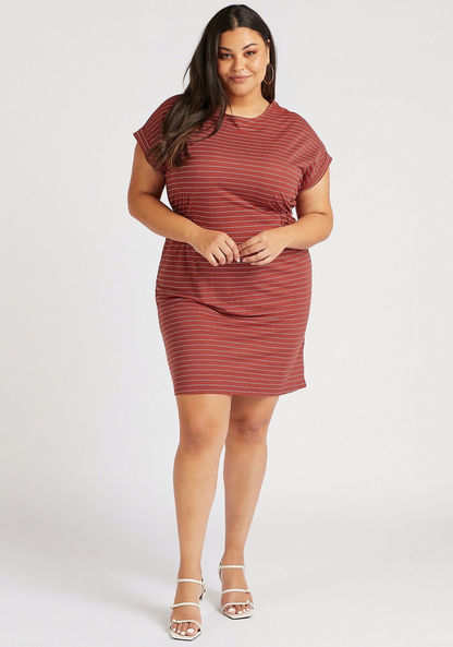 Striped Mini Shift Dress with Cap Sleeves