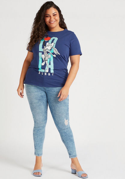 Lola Bunny Print Crew Neck T-shirt with Short Sleeves