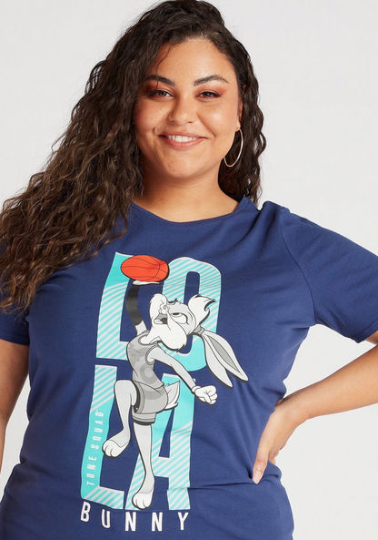Lola Bunny Print Crew Neck T-shirt with Short Sleeves
