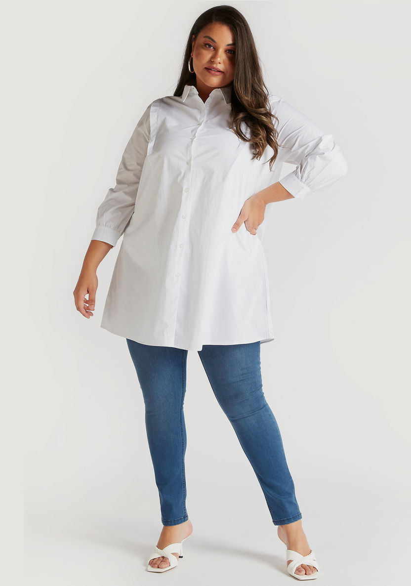 Solid Long Top with Collar and Long Sleeves-Shirts & Blouses-image-1
