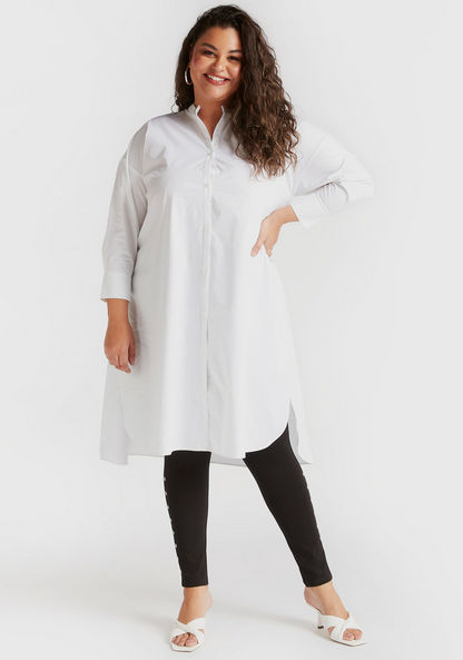 Solid Long Tunic with Mandarin Collar and Long Sleeves