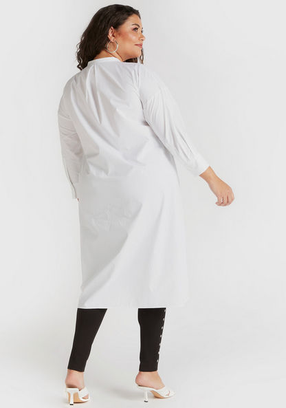 Solid Long Tunic with Mandarin Collar and Long Sleeves