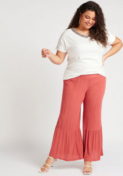 Mid-Rise Flared Pants with Elasticated Waist