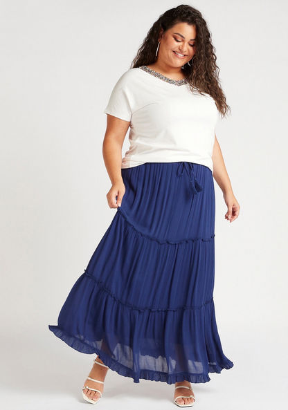 Textured A-line Tiered Maxi Skirt with Elasticised Waist