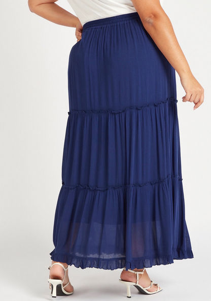 Textured A-line Tiered Maxi Skirt with Elasticised Waist