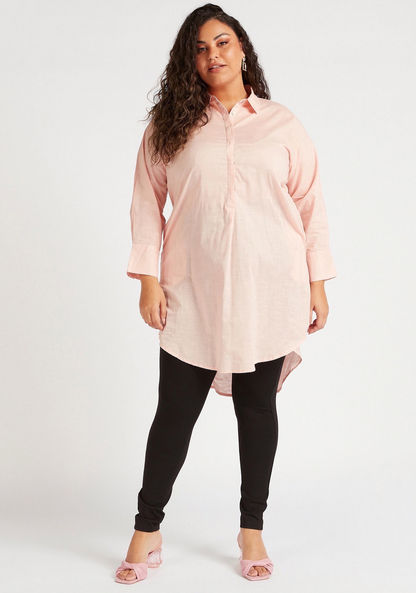 Solid Longline Tunic with Pockets and High-Low Hem