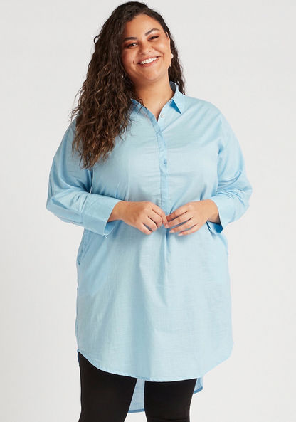 Solid Longline Tunic with Pockets and High-Low Hem