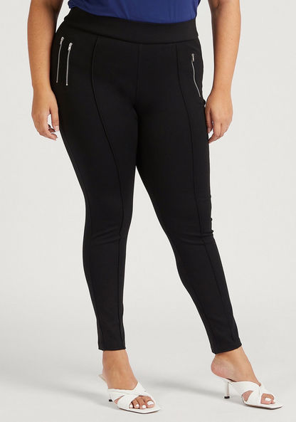 Solid Mid-Rise Leggings with Zipper Pockets