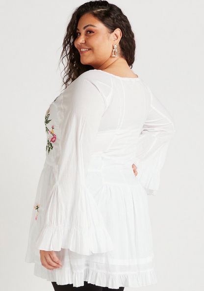 Embroidered Round Neck Tunic with Long Sleeves