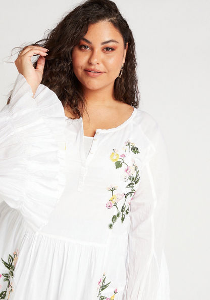 Embroidered Round Neck Tunic with Long Sleeves