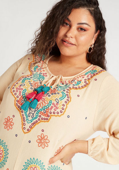 Embroidered Round Neck Tunic with Neck Tie-Ups