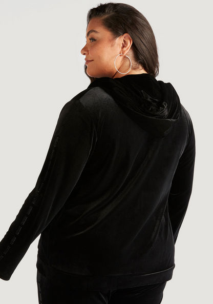 Velvet Zip Through Hoodie with Pockets and Bling Tape Detail