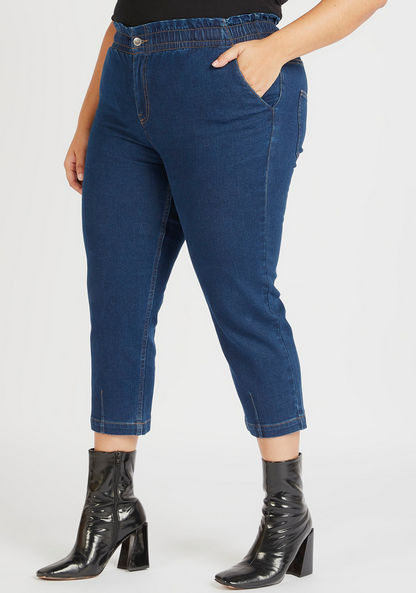 Solid Cropped Jeans with Elasticated Waistband