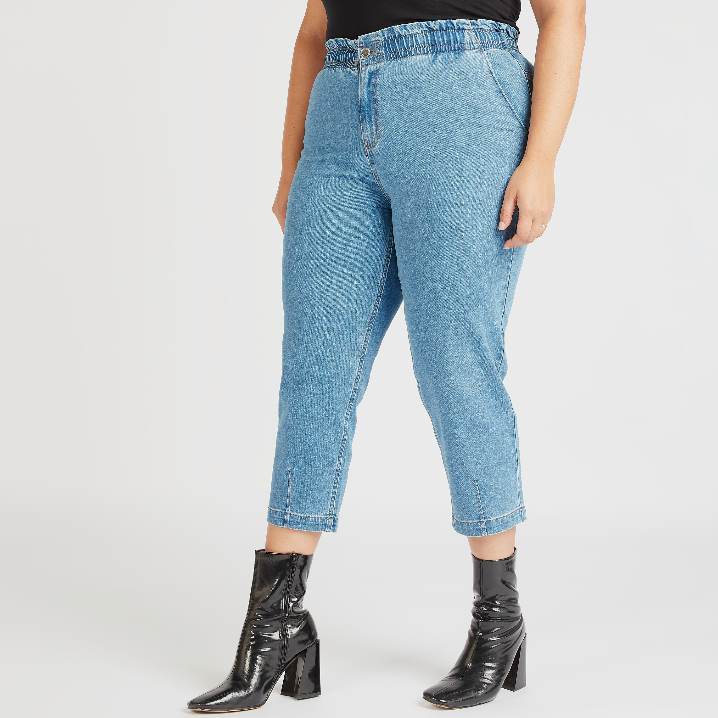 Cropped jeans hot sale elasticated waist