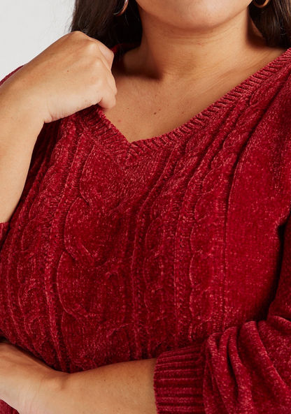 Textured V-neck Sweater with Long Sleeves