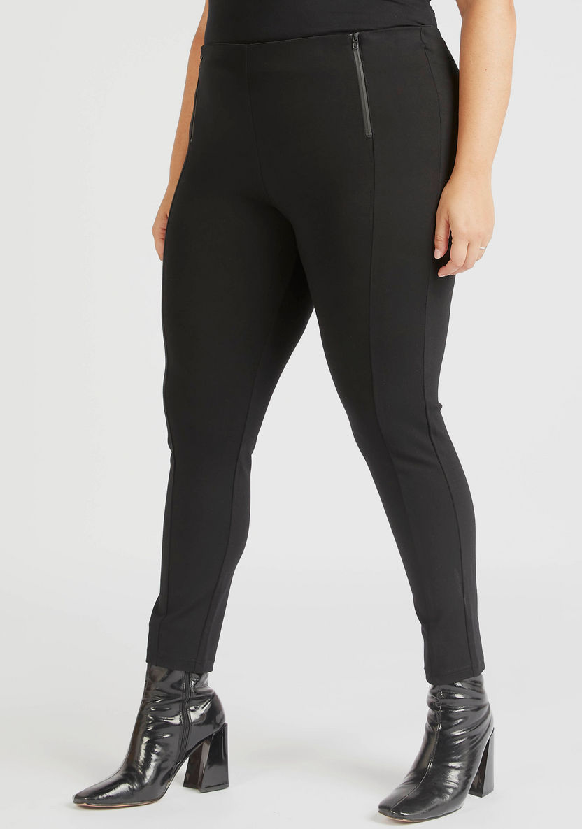 Solid Mid-Rise Leggings with Elasticated Waistband-Leggings & Jeggings-image-0