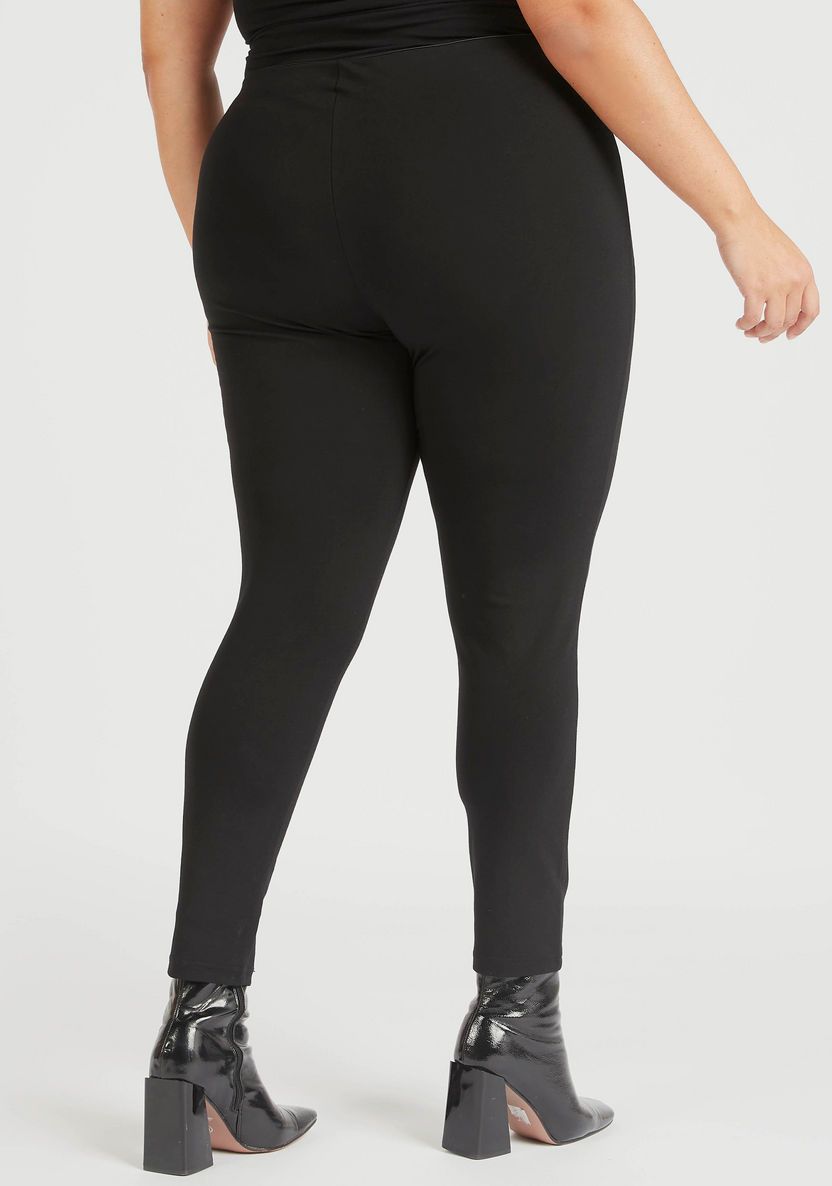Solid Mid-Rise Leggings with Elasticated Waistband-Leggings & Jeggings-image-3