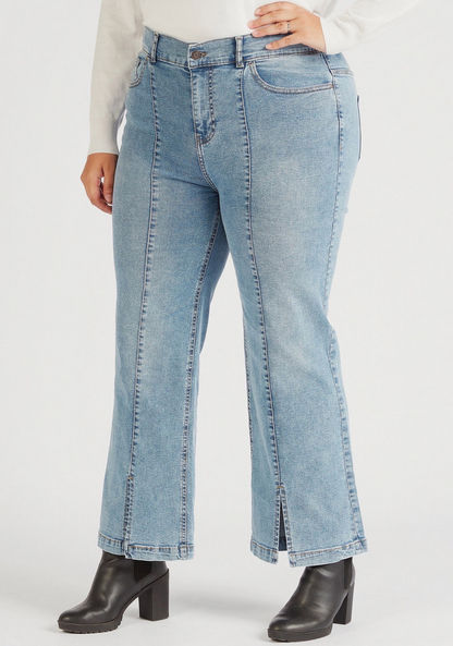 Lee Cooper Mid-Rise Jeans with Front Slits and Pockets