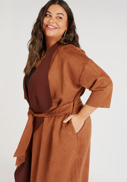 Solid Longline Coat with Tie-Up Belt and Pockets