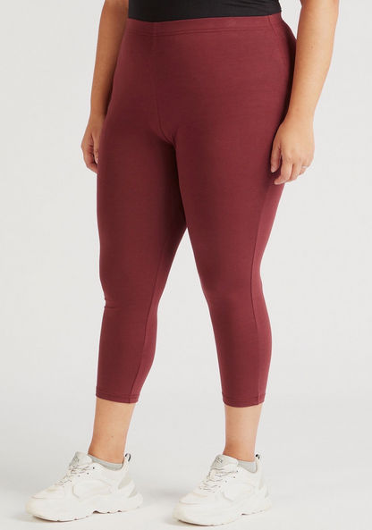 Solid Ankle Length Leggings with Elasticated Waistband