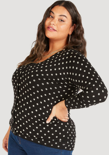 Polka Dot V-neck Cardigan with Button Closure-Cardigans & Sweaters-image-0