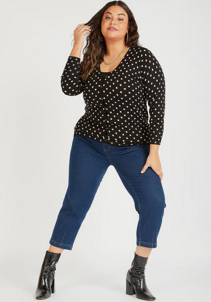 Polka Dot V-neck Cardigan with Button Closure-Cardigans & Sweaters-image-1
