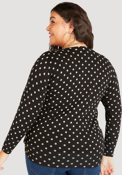 Polka Dot V-neck Cardigan with Button Closure-Cardigans & Sweaters-image-3