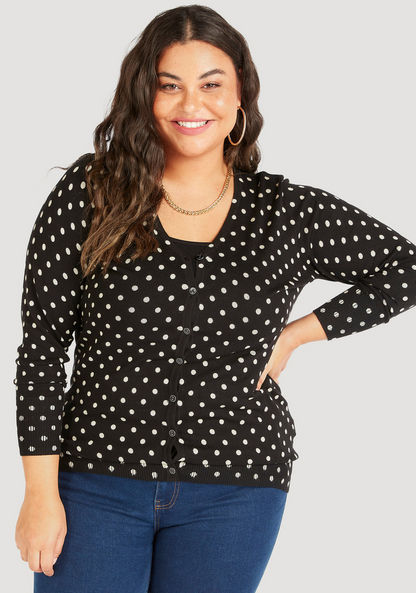 Polka Dot V-neck Cardigan with Button Closure-Cardigans & Sweaters-image-4